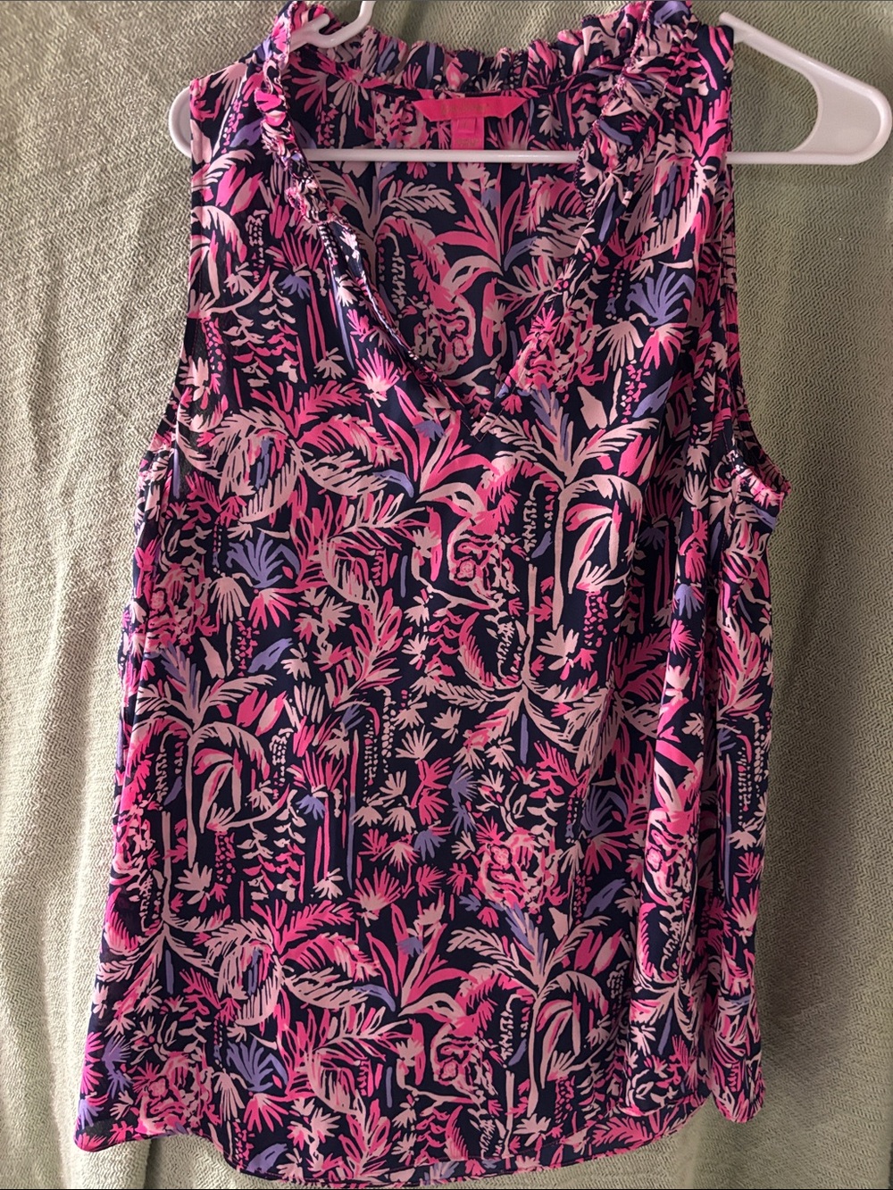 Lilly Pulitzer Navy Pink Tropical Print Sleeveless Top